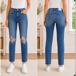 RE/DONE 90s High Rise Ankle‎ Crop Jeans Womens 26 Blue Distressed Raw Hem